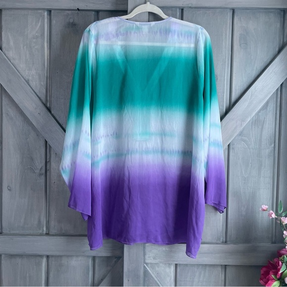 Laura Ashley Women’s Gradient Aqua white purple‎ swim coverup Size 2X sheer - Picture 6 of 6